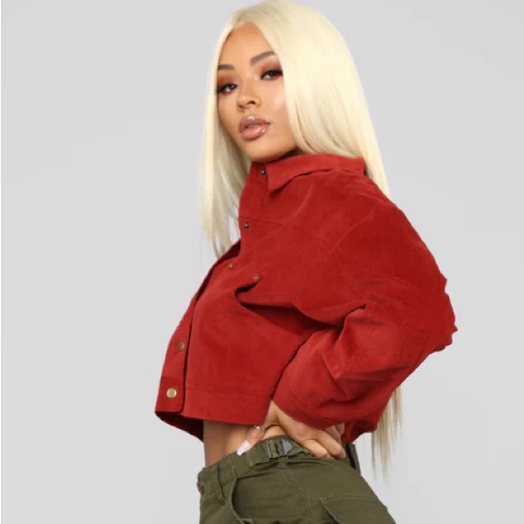 Red Corduroy Cropped Jacket - Picture 2 of 12